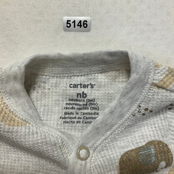 Carter’s New Born Baby Footie with Gloves Gray Elephants Print - Picture 2 of 4